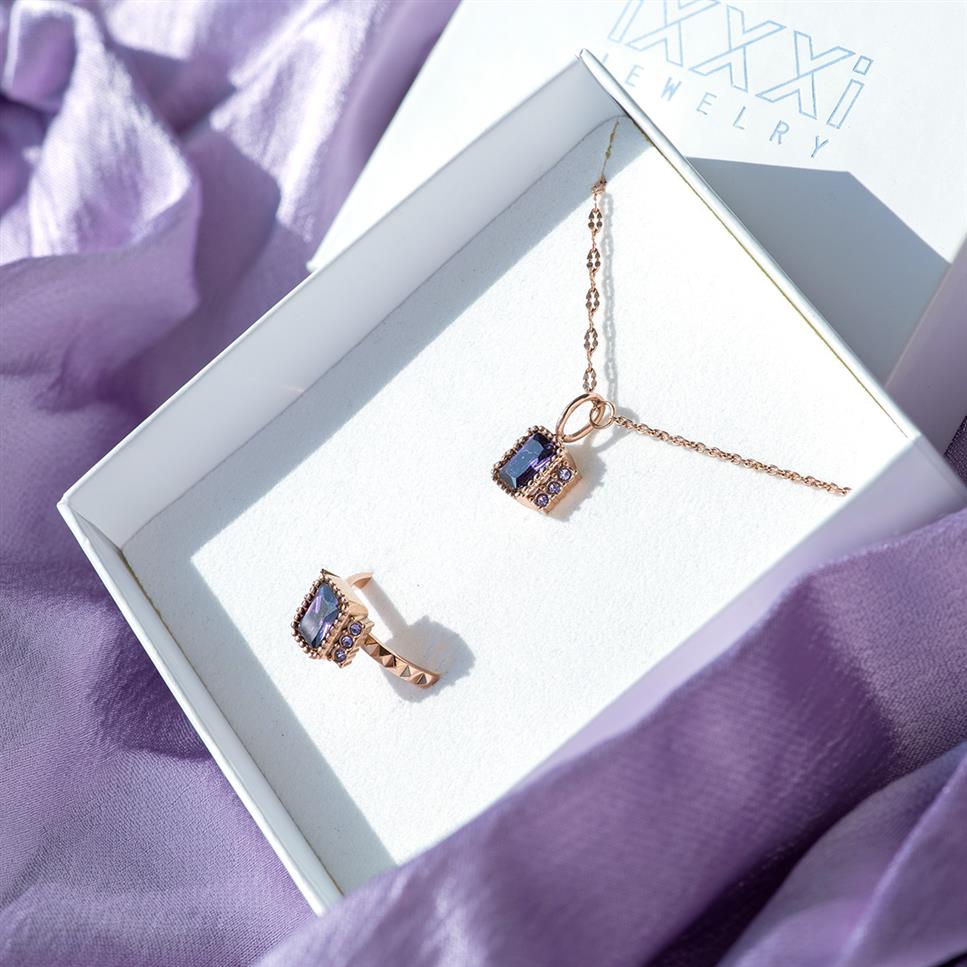 iXXXi Jewelry Fame Classic Miracle Tanzanite Ring Set Rosé-Gold/Tanzanite